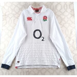 Canterbury England Rugby Long Sleeve Polo Shirt White O2 Rose Size M